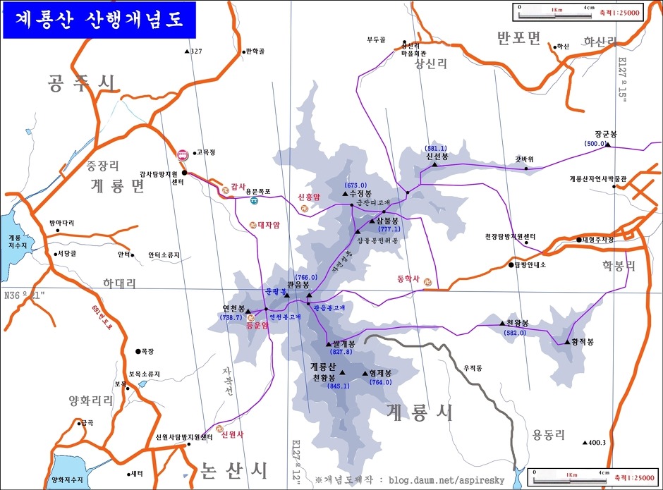 계룡산 산행 개념도