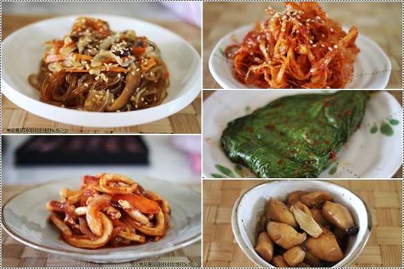 전자렌지로 쉽게 만드는 반찬모음(잡채,진미채,깻잎,오징어,버섯