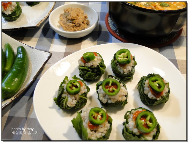 여름별미~ 찰보리쌀 깻잎쌈밥과 강된장찌개