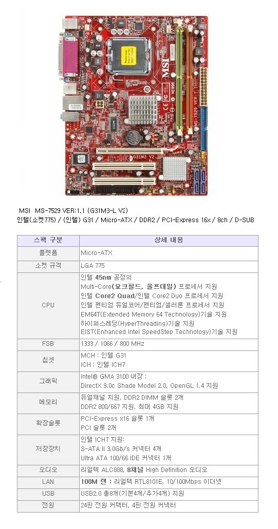 MSI MS 7529 VER 1.1 (G31M3L V2)